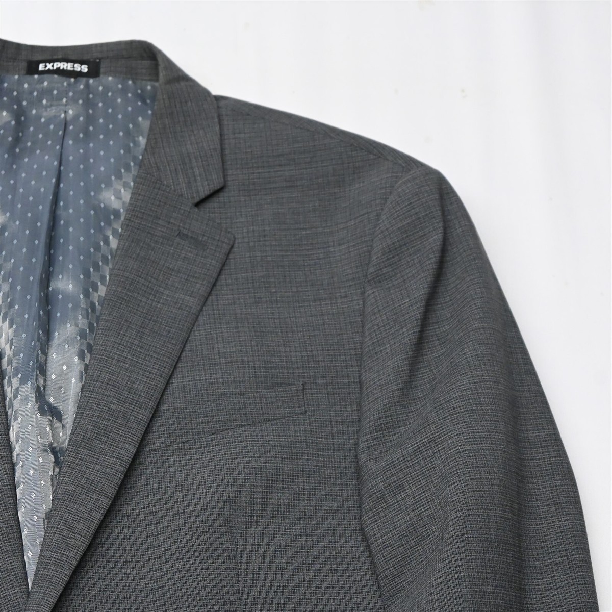 Express 42R Gray Check 400364 Slim Wool Mens Suit Jacket