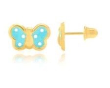 Solid 14k Yellow Gold Enamel 7x4.5mm Butterfly Baby Screw Back Earrings
