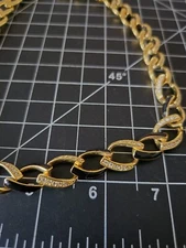 napier gold chain link necklace gold black enamel rhinestone bling
