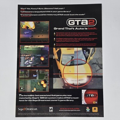 Grand Theft Auto 2 GTA2 Sega Dreamcast Is Back Print Ad/Poster Official Promo