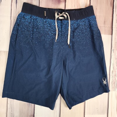 SPYDER Swim Men's M Blue Lined Drawstring Swim Trunks Board Shorts Blue Clean