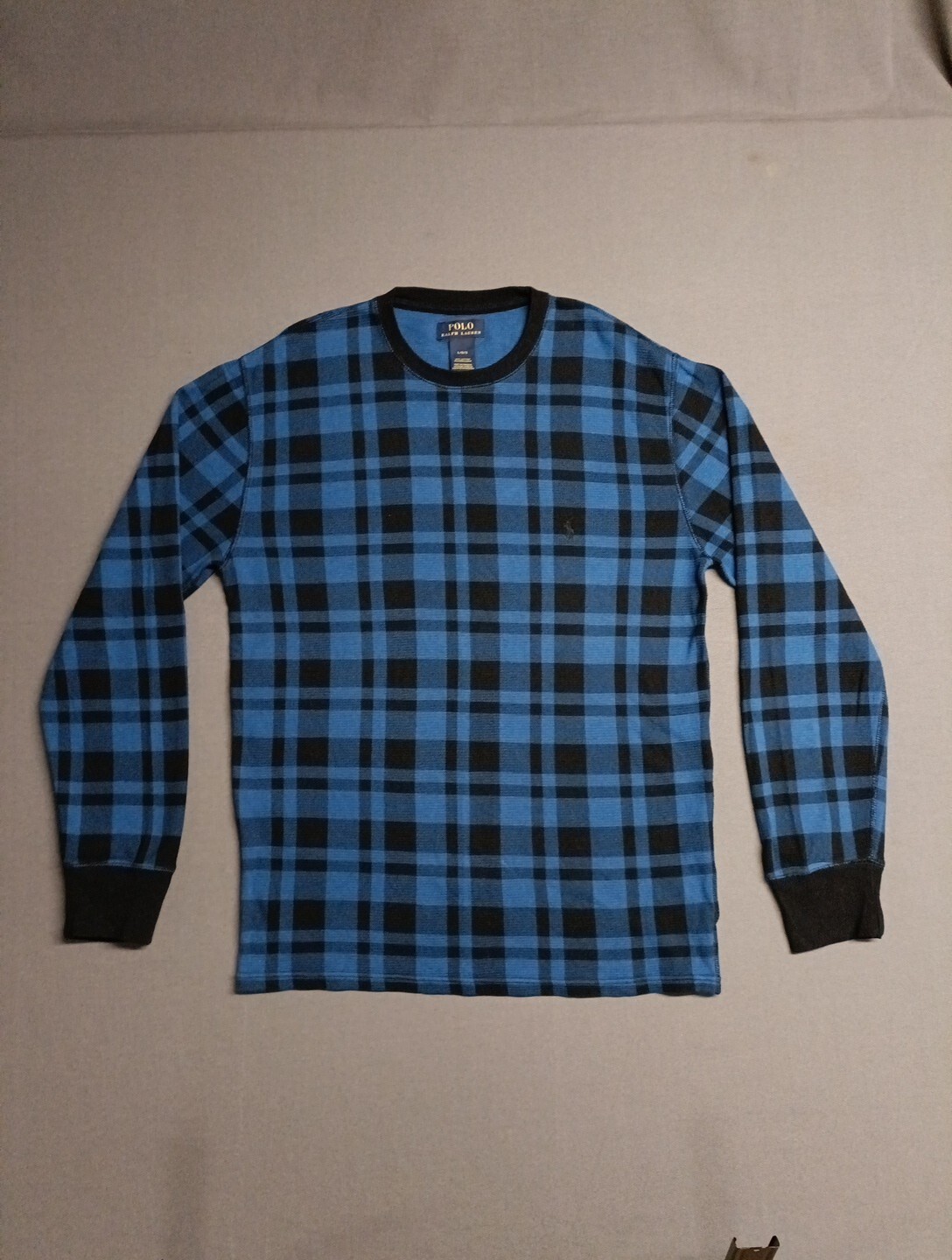 Polo Ralph Lauren camicia uomo grande L blu termico a quadri pony manica lunga casual