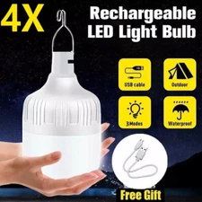 4PCS 20W USB Rechargeable LED Work Light Bulb with Hanging BBQ Camping Emergency