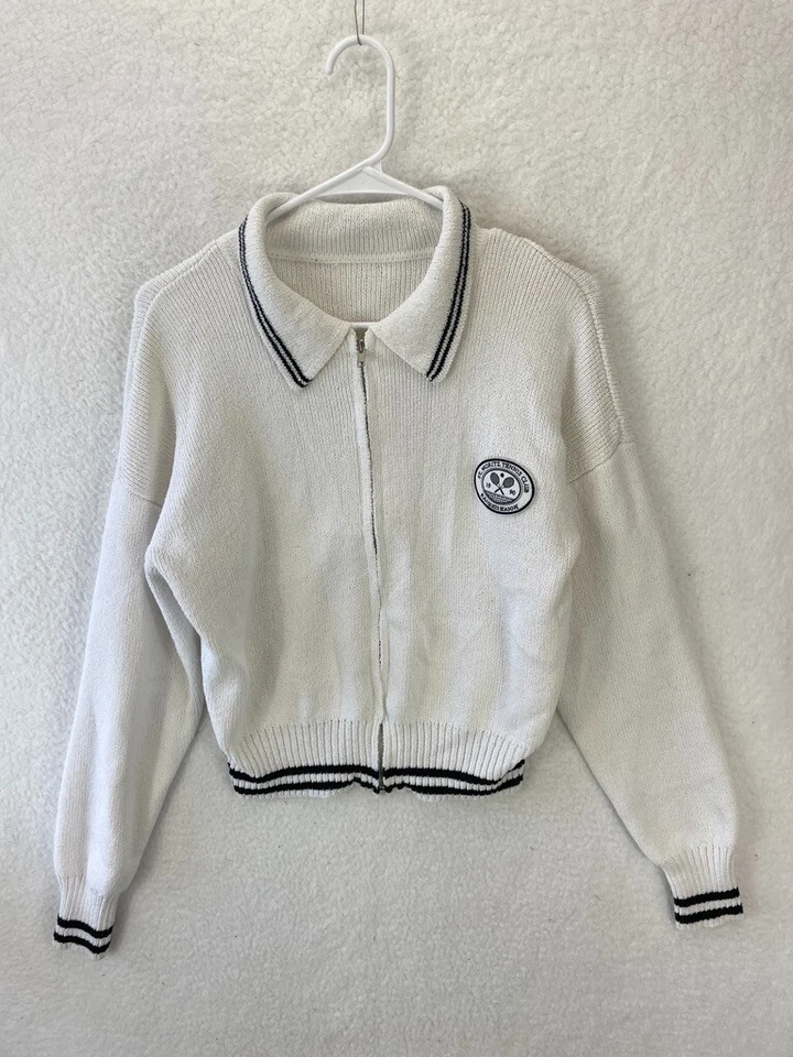Suéter Forever 21 Cremallera Para Mujer’s M Blanco St. Moritz Club de Tenis Cárdigan Foto 3 de 4