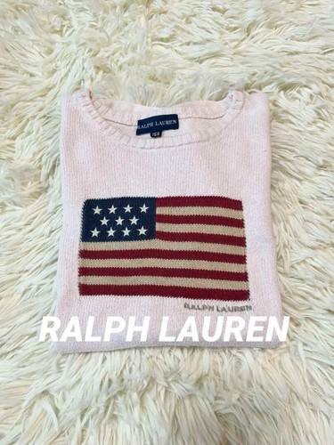 Polo Ralph Lauren Sweater Knit American Flag USA PINK PONY Women's Size 160 USED - Picture 2 of 6
