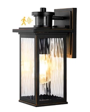 EDISHINE Motion Sensor Outdoor Porch Light, Dusk to Dawn, Water Ripple Glass