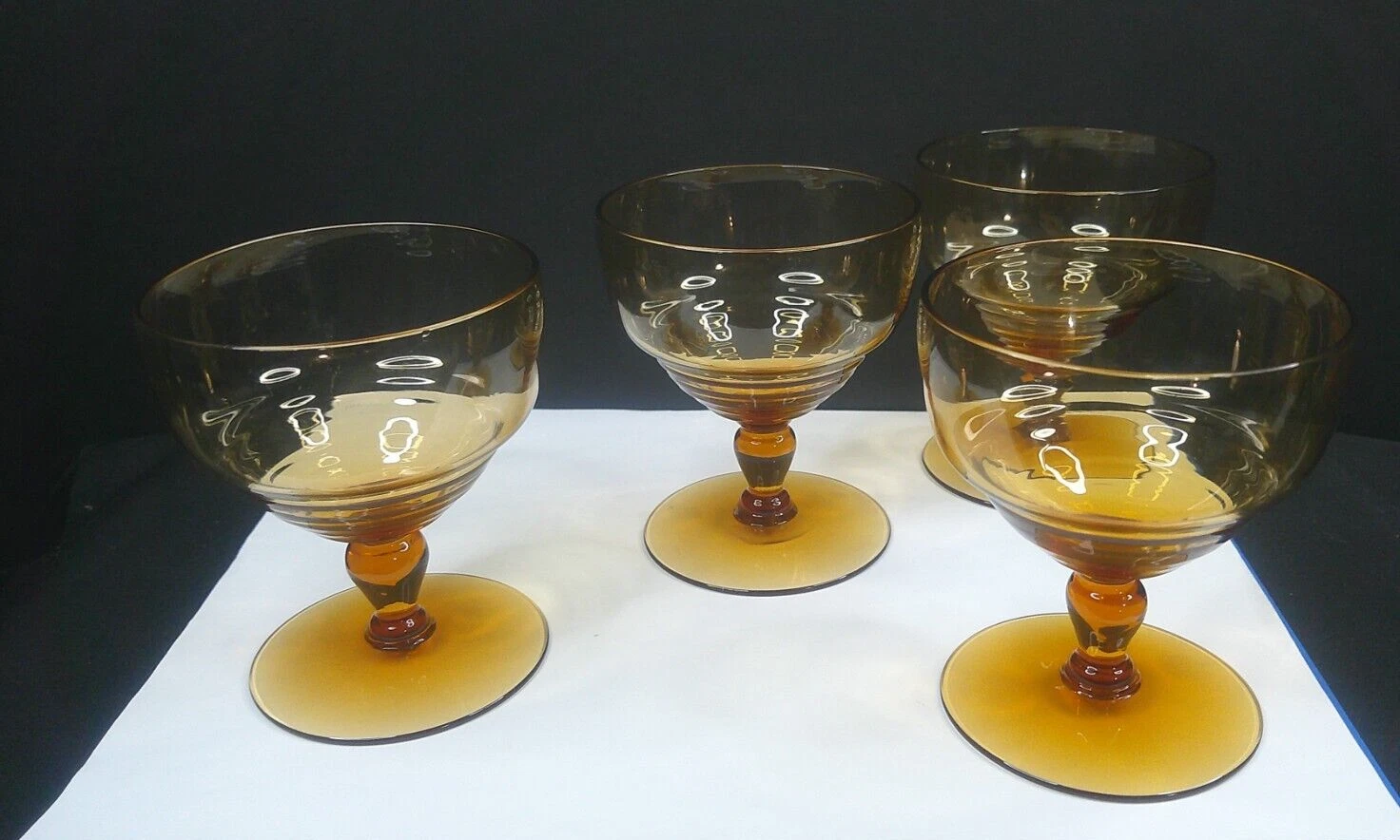 West Virginia Specialty Glass  (4) Amber  Oyster Glasses  USA  ExCd