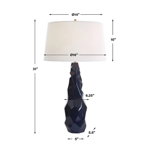 Abstract Faceted Gloss Navy Blue Ceramic Table Lamp 31 in Geometric Crinkle Luxe - Picture 9 of 9