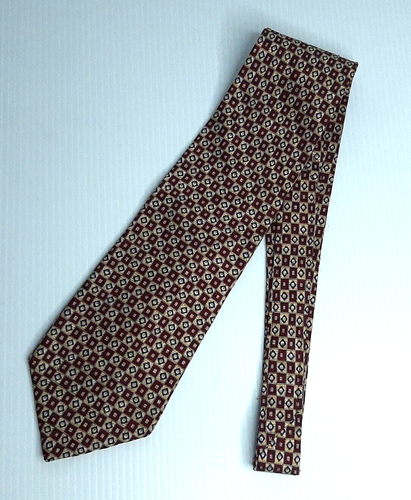 Cravatta Rountree & Yorke 100% seta marrone oro blu motivo geometrico