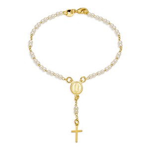 Authentic Religious Black Beads Virgin Mary Rosary Bracelet Prayer Gold Plated
