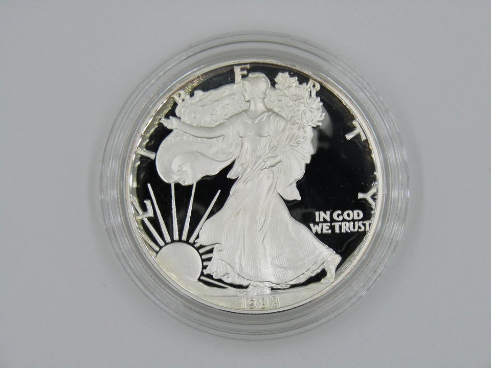 1988-S American Silver Eagle Dollar Proof Bullion Coin + COA, Box, Case 1988 S - Image 2 of 4