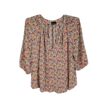 Jones New York 1X Floral Blouse White Pink Yellow Rayon Pleated V Neck Top