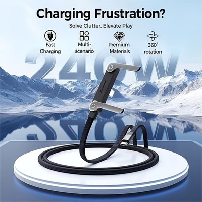 240W Super Fast Charging Invisible Holder Charger Cable w/Stand Built-in Phone