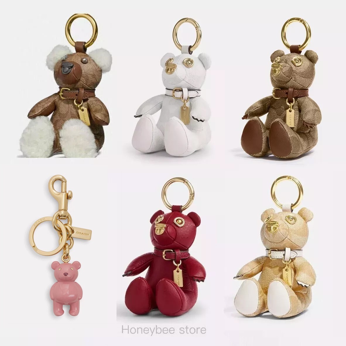 nwt Coach bear Bag Charm signature cavas/metal/leather key chain