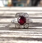 Art Deco Vintage 2Ct Round Cut Red Ruby Lab Created 925 Silver Engagement Ring