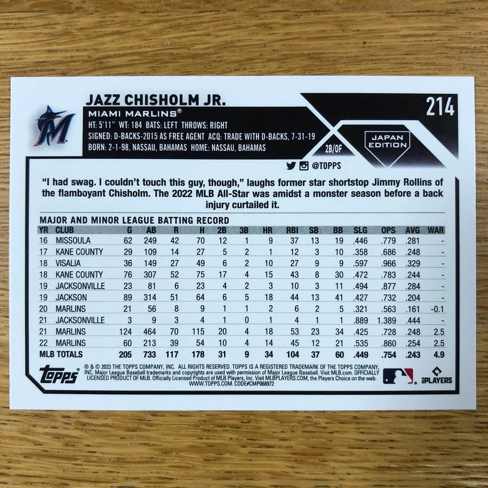 Jazz Chisholm Jr. 2023 Topps JAPAN - Image 3 of 3