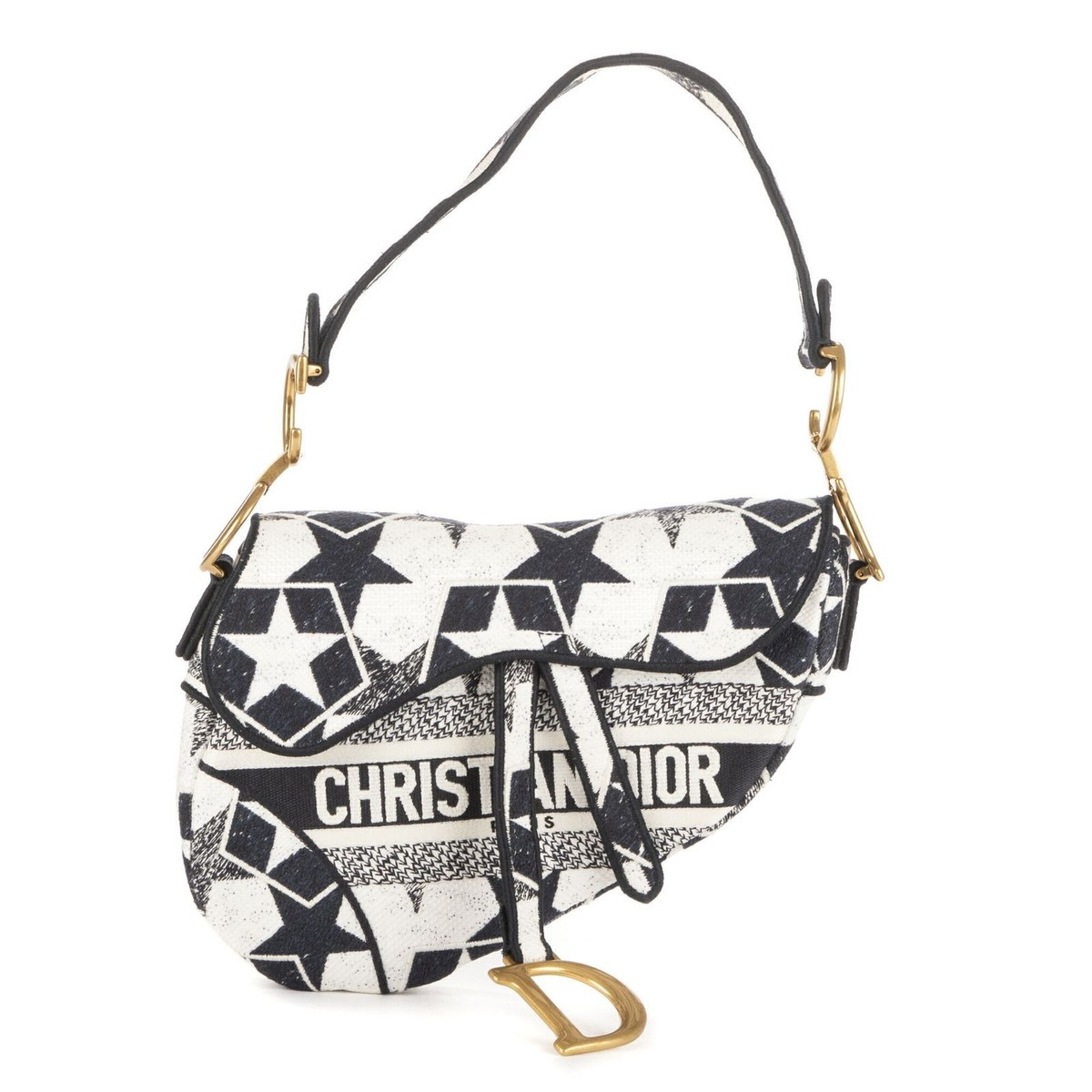 Dior Star Embroidered Saddle Bag Navy White Oblique Embroidered