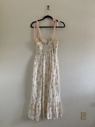 Reformation Vale Linen Dress Mildred White Floral Tie Ribbon Midi Size 2 - Picture 2 of 11