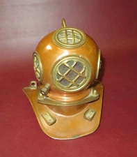 Antique 8" Solid Copper & Brass Mark V Nautical Diving Helmet Breastplate Model