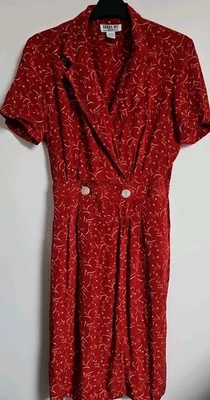 Vintage Robbie Bee Silk Dress Faux Wrap Midi Floral Red Size 10 Petite Old Money - Image 1 of 4