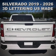 3D Blackout Flag Gloss Acrylic Tailgate Letters Chevy Silverado 19-2024 Inserts