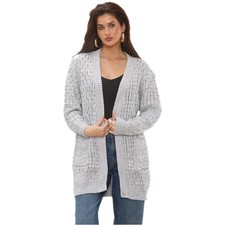 Women's Chunky Cable Knit Cardigan Long Sleeve Open Front Sweater with Pockets