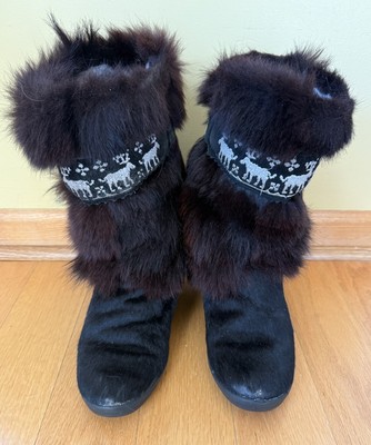 Tecnica Womens Brown Fur Winter Boots Size 38 US 7 Pull On Faux Sherpa Lined