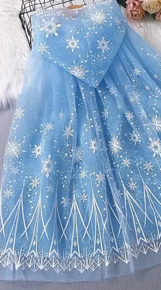 Karneval Fasching Umhang Kostüm Prinzessin Frozen Elsa Neu Schneeflocken Sterne