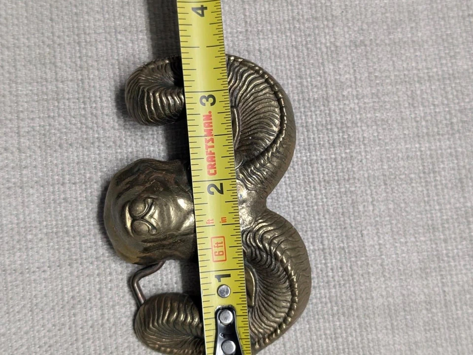 vintage 1970s belt buckle RAM longhorn SOLID BRASS mountain goat WESTERN cowboy - Image 4 of 4