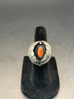 STUNNING Coral & Squash Leaves Silver Navajo Style Ring Size 3.5 Vintage Exc