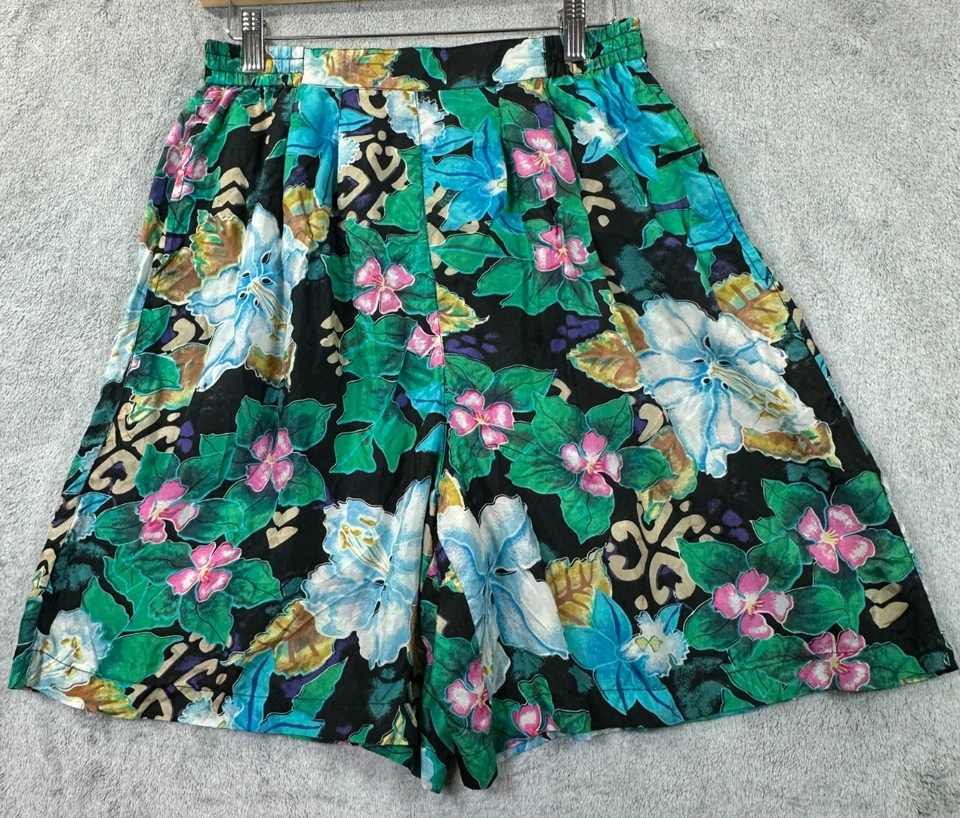 Pantalones Cortos Stunt 100% Seda Patchwork Floral Talla L Ligeros De Colección Foto 3 de 4