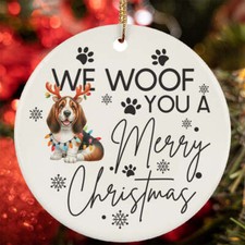 Merry Christmas Basset Hound Dog Woof Xmas Lover Ornament Gift Tree Decor