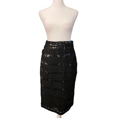 NWT Victor Costa Black Ruffle Details Sequin Midi Pencil Skirt formal cocktail 8