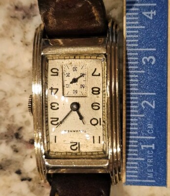 Vintage Tavannes Art Deco Watch Shock Gold Tone Clamshell  display picture 2