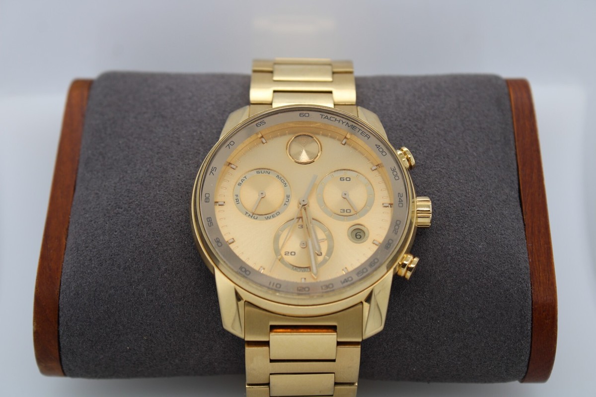Movado Bold MB.01.1.34.1684 Gold Dial 44mm Swiss Quartz #18910B | eBay