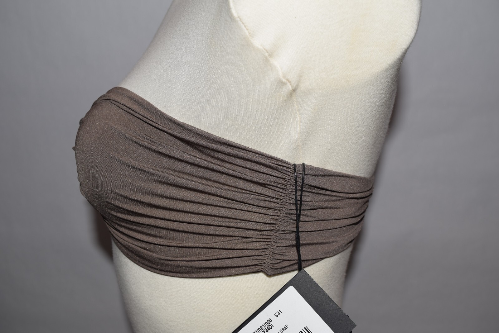 Nuovo con etichetta! Top bikini donna YSL Saint Laurent fascia drappeggio jersey taglia L logo nuoto