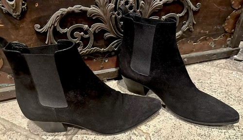 YSL YVES SAINT LAURENT ST Black Suede Leather Chelsea Boots 39.5 8.5 Ankle Shoes