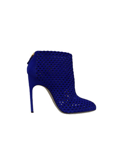 Sergio Rossi Blue Suede Cut-Out Ankle Boots Women's Designer Heels - Picture 2 of 9