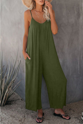 Neu Sommer Overall Jumpsuit Lose Overalls Casual Top Einfarbig Playsuit Damen