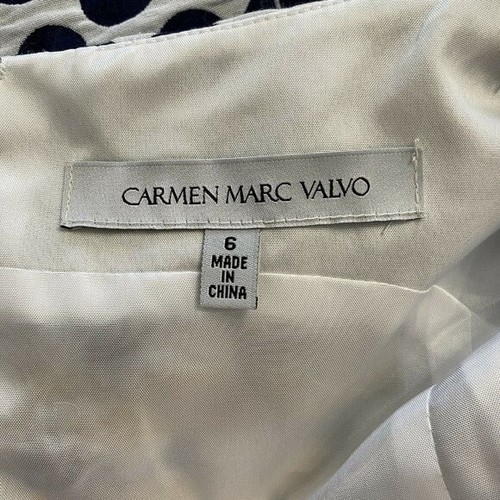 Carmen Marc Valvo Polka Dot Sheath Dress V Neck 6 - Picture 5 of 7