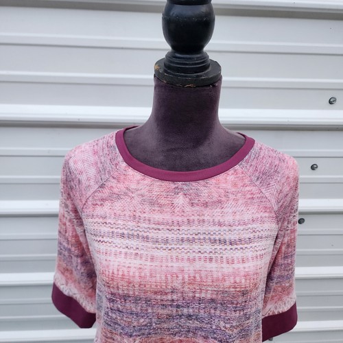 One World Pink Burgundy 3/4 Sleeve Boho Tunic Top Knit Stretch Sz M - Picture 3 of 10