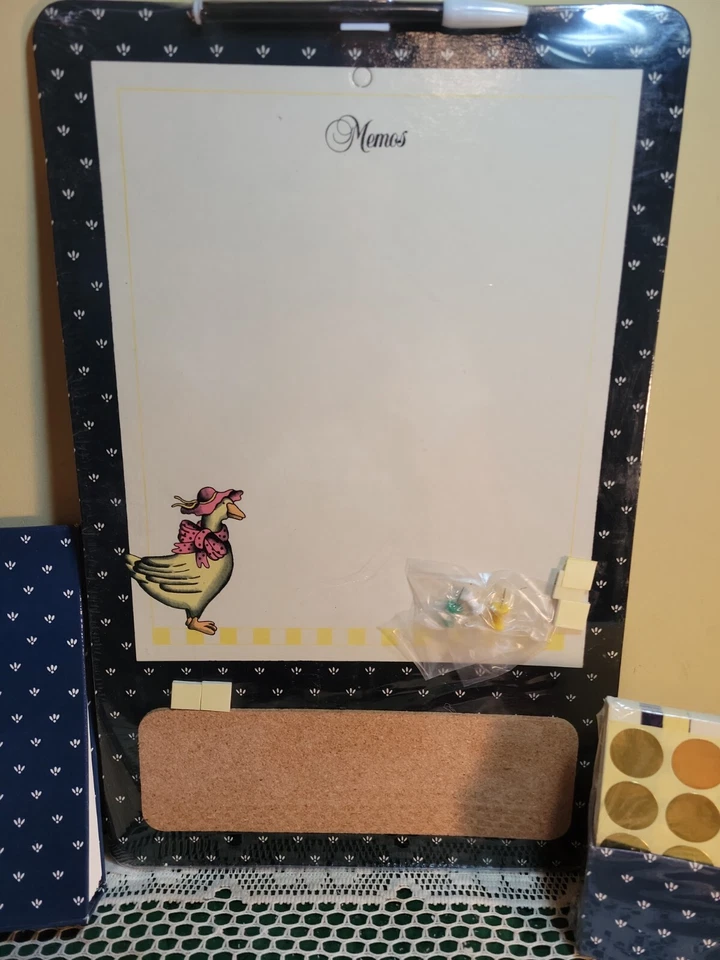 Vintage Memo Board Notes Paper Country Duck Goose Navy White Organizer Set - Image 3 of 4