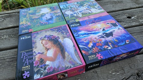 4 Prism Puzzles: Garden Romance Tranquility Orca Sunset Passion Flower Angel 500 - Picture 3 of 8