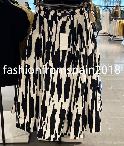 ZARA NEW WOMAN HIGH-WAIST A-LINE PRINTED MIDI SKIRT ZW BLACK WHITE 2183/048/064 - Picture 2 of 4