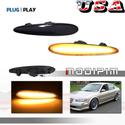 SMOKED LENS AMBER LED FRONT SIDE MARKER LAMPS LIGHTS For 2000-2003 NISSAN MXIMA