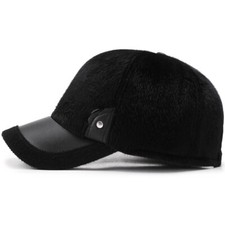 Men Faux Fur Baseball Cap with Ear Flap Adjustable Outdoor Warm Sun Hat