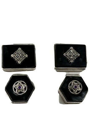 Sterling Silber Pillendose mit Markasiten und Onyx... Jede Box kostet £40,00 Klappdeckel