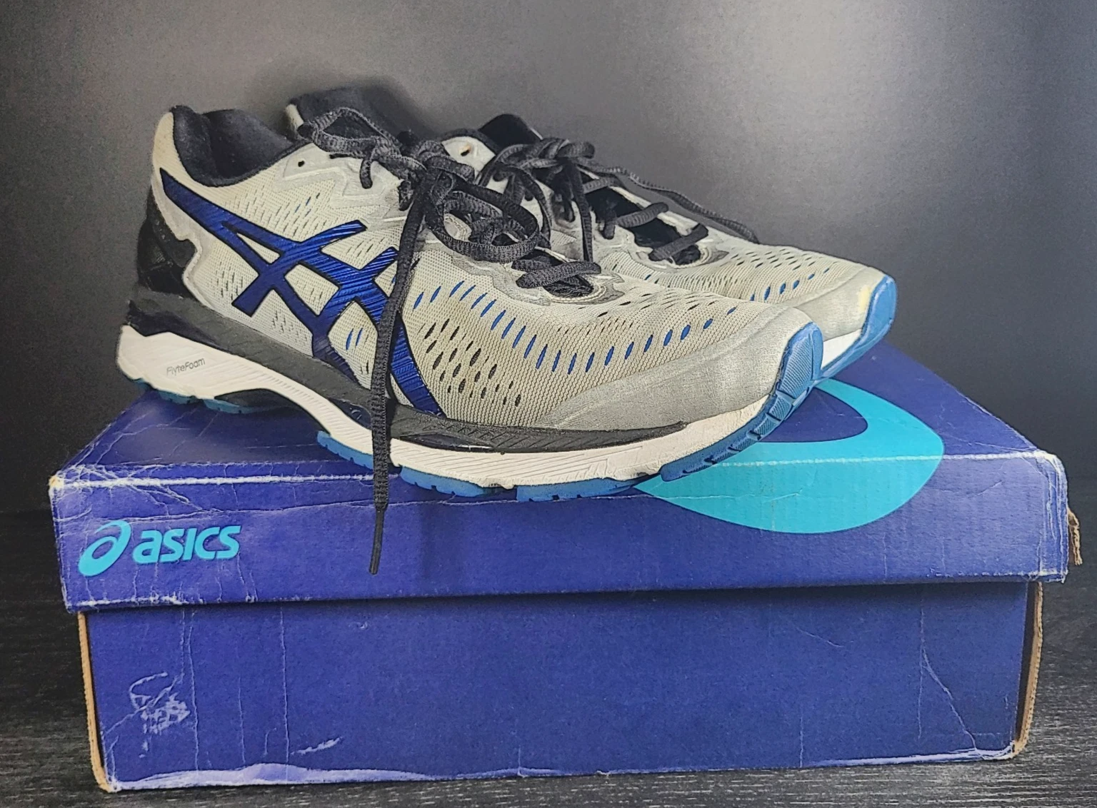 Asics Gel Kayano 23 Uomo Taglia 9 5 Grigio Blu Nero T646N ?