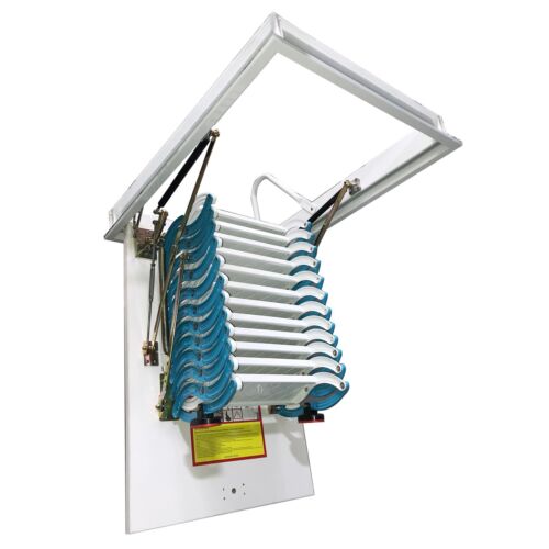 Folding Loft Ladder Stairs Blue Attic Pull Down Ceiling Hidden Blue/White 600lbs - Picture 12 of 24