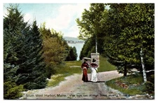 Antique South West Harbor, View from foot of High St, Somas Sound, ME Postcard